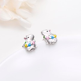 HOOHWE Capybara Earrings 925 Sterling Silver Capybara Swimming Ring Stud Earring for Women Capybara Jewelry Animal Earrings Gifts Hypoallergenic