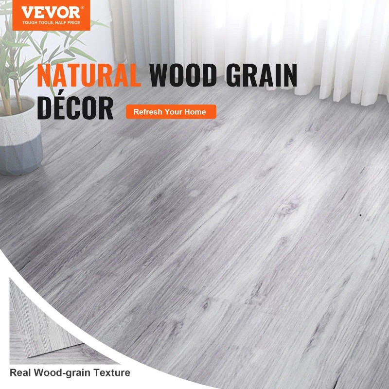 Self Adhesive Light Gray Modern Wood Grain Vinyl Floor Tiles