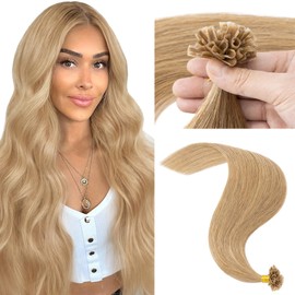 MY-LADY Real Hair Extensions Bondings 55 cm #27 Dark Blonde Keratin U-Tip Remy Real Hair Highlight Hair Extensions 25 Strands 1 g/s 25 g