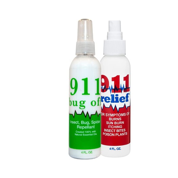 911 Bug Off Essential Oil Insect Repellent Spray and 911 Relief Fast Acting Anti Itch Spray