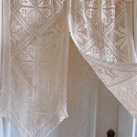 champracer Crochet Curtain, Country House Style, Bistro Curtain, Country House Style, Vintage, Half Curtains, Window, Christmas Panel Curtains, Linen, Boho Kitchen Curtains with Fringes (W x H 85 x 70