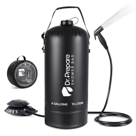 DR.PREPARE Camping Shower, 4 Gallons/15L Portable Shower with Foot Pump, Large Water Inlet, Outdoor Camp Shower Bag for Camping, Beach, Hiking, Climbing