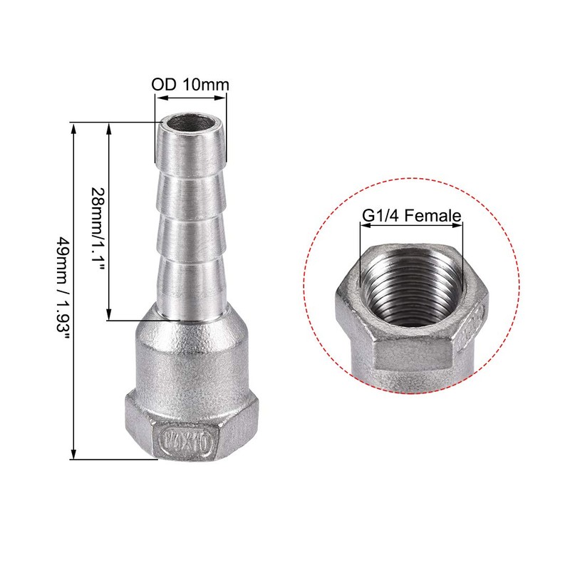 sourcing map 304 Stainless Steel Hose Barb Fitting Coupler, 10mm