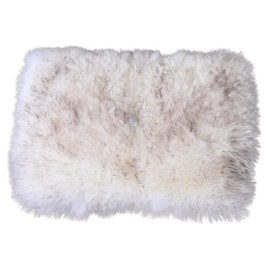 Asuprui Sheepskin Pet Bed Mat 100% Sheepskin Deluxe Dog Crate Pad Ultra Soft Durable Self Warming Kennel Mattress for Dogs and Cats (White with Black Tip)