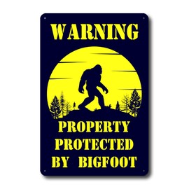 Warning Property Protected by Bigfoot Sign - 8x12 Tin Big Foot Sasquatch Gifts