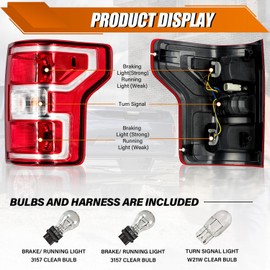 LIWEDFG Tail Light Assembly Compatible with Ford F150 2018 2019 2020 Halogen Type, OE-Style Rear Lamp Replacement for JL3Z-13404-H JL3Z-13405-H, w/Bulb and Harness, w/o LED, Left and Right Side