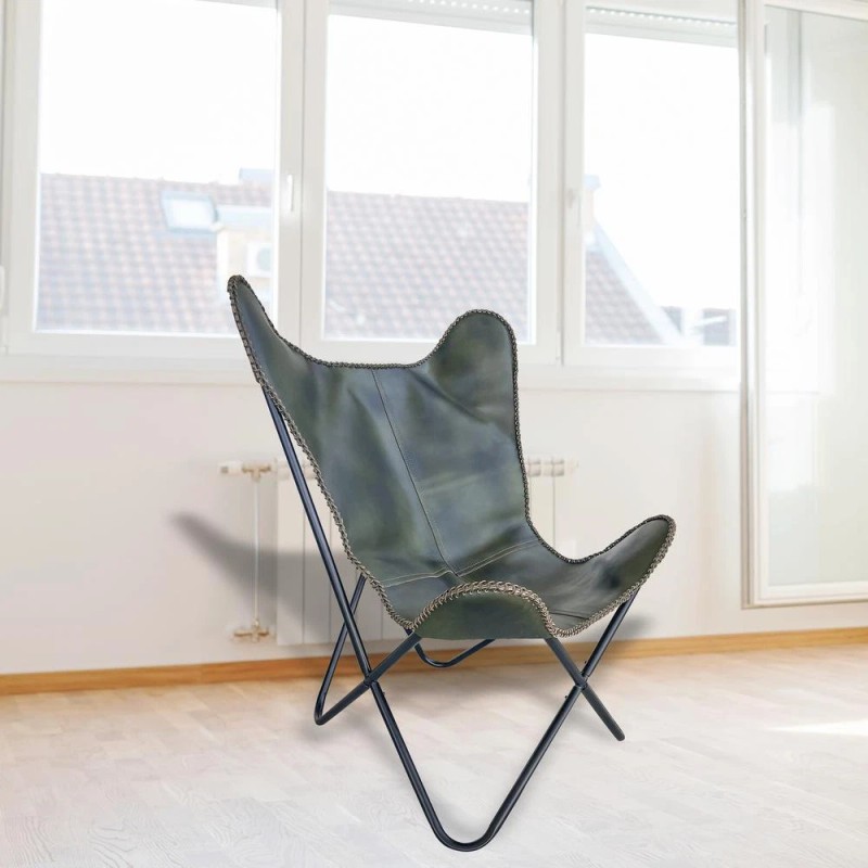 AmeriHome Genuine Leather Butterfly Chair - Light Tan