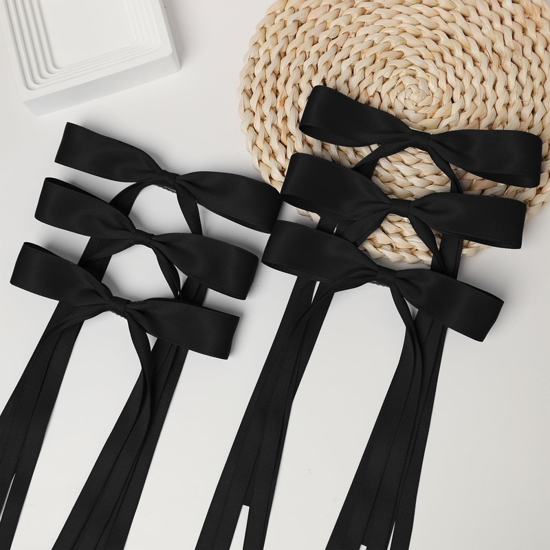Hair Bows Clips Ribbon Bowknot with Long Tail 6 PCS,Coquette