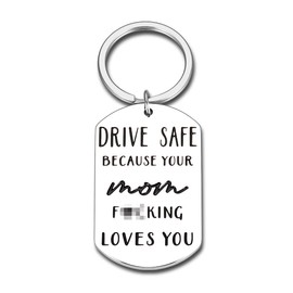 Funny Drive Safe Keychain Gift for Son from Mom Birthday Gift for Son Daughter from Mom Drive Safe Keychain for New Driver Stocking Stuffers for Men Women Graduation Gag Presents for Him Her
