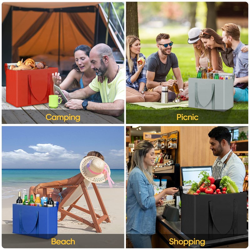 BALEINE 2Pk Insulated Reusable Grocery Bags, Collapsible Cooler Bag for
