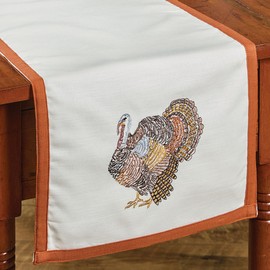 Park Designs Gobble Gobble Table Runner 13" X 54", Turkey Embroidered Table Cloth for Fall and Thanksgiving Decor, 100% Cotton White & Orange Runner for Seasonal Occasions, Machine Washable