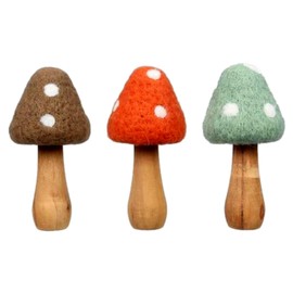 The Bridge Collection 5.5" Wool Mushroom Figurines - Set of 3 - Vintage Mushrooms for Home Decor - Set of Mushrooms for Hippy, Retro, Vintage Decor
