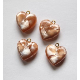 Vintage Small Beige Brown Pearl Acrylic Heart Charms Pendants chr175G