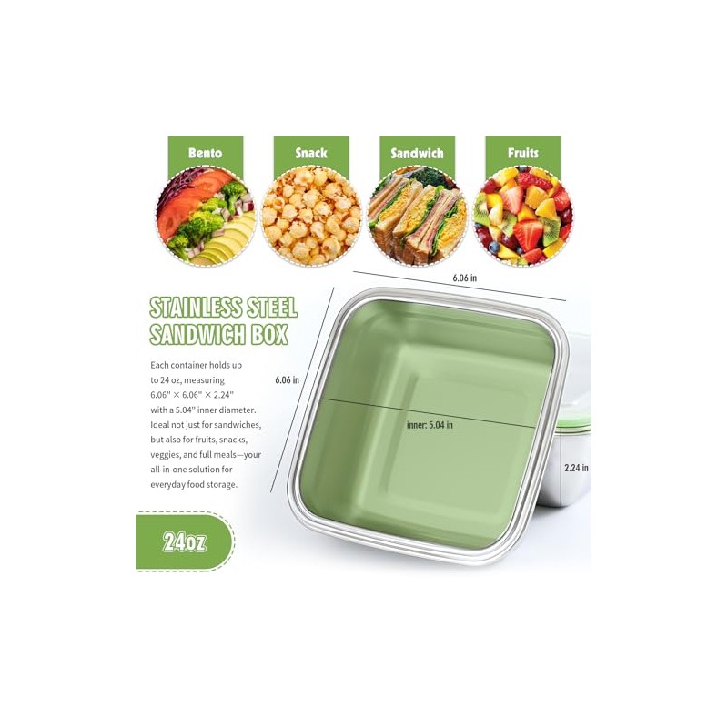 Paquete de 2 recipientes para sándwich, caja de sándwich de