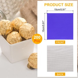 QUARKZMAN 200 Stück Folienbonbonverpackungen, 6 x 6 Zoll Schokoladenverpackungen, Aluminiumfolie für Karamellbonbonverpackungen Dekoration (Blau, Feines Gitter)
