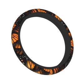 Orange Monarch Butterflies Steering Wheel Cover,Warm in Winter and Cool in Summer,15 in Universal Accessory for Diverse Car Fashion Elastic Breathable Silicone Anti-Slip Decor Cover for Men Women