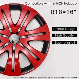 AuMoHall Bright Red Hubcap Wheel Cover Replacement Kit 16" Hub Caps Wheel Rim Cover Car Exterior Accessories Pack of 4, 16 Inches