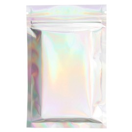 QQ Studio 100pcs Double-Sided Glossy Metallic Foil Flat Packaging Resealable QuickQlick Bags (4.7" x 7.1", Glossy Silver Holographic)