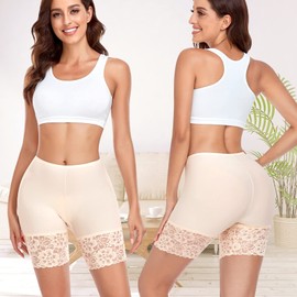 Slip Shorts for Under Dresses Women Anti Chafing Underwear Seamless Boyshorts Panties Lace Under Shorts (#1 Nude,Small)