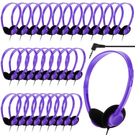 Yunsailing 30 Pack Class Set Headphones for Students Bulk School Headsets Earphones with 3.5mm Jack Classroom Must Haves Teacher Supplies for Adults Laptop Computer(Purple)