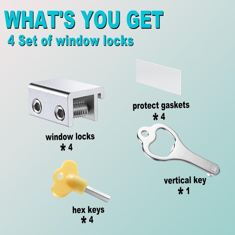 Window Locks for Sliding Windows(4 Sets)-Sliding Window Security Lock with