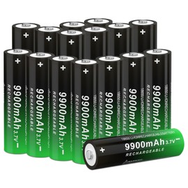 18650 3.7V Lithium Rechargeable Battery with 18650 9900mAh Button Top Batteries Design Tool for Camera & Flashlights, Clocks, Toys House Use -16 Pack