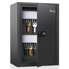 Uniclife 40 Position Slotted Key Cabinet with Combination Lock Resettable Black Digital Security Storage Box Steel Key Organizer with Slotted Racks White Key Tag Labels and Permanent Pen