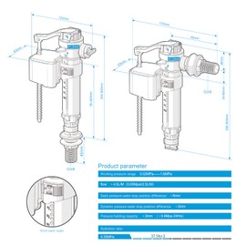 Ibergrif M20521 Toilet Cistern Bottom Side Fill Valve Adjustable Telescopic Urinal Flush Valves Parts M13-17 (3/8") Plastic & Brass Multi Color