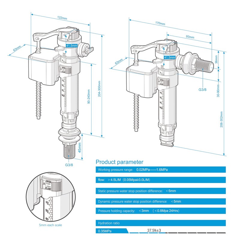 Ibergrif M20521 Toilet Cistern Bottom Side Fill Valve Adjustable Telescopic