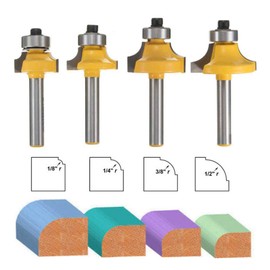 1/4 Inch Shank Roundover Edging Router Bit Set, Aplus Corner Rounding Edge Forming Bit Set, Woodworking Milling Cutter Tools 1/8", 1/4", 3/8", 1/2" Radius (4 Pack)