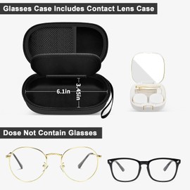 Portable 2 in 1 Contact Lens Case and Glasses Case, Traveling Contact Cases Bag Box Holder with Soak Storage Kit Included Built-in Mirror, Tweezer, Contact Lens Solution Bottle and Hand Strap-Black