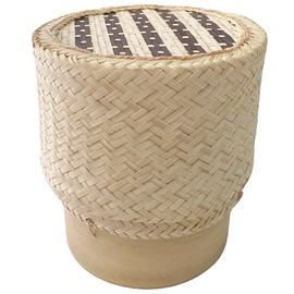 Bamboo Sticky Rice Serving Basket Thai Kratip Container 100% Handmade Traditional Village Handicrafts with Vegetable Plant Based Dye Coloring Shades Food Safe