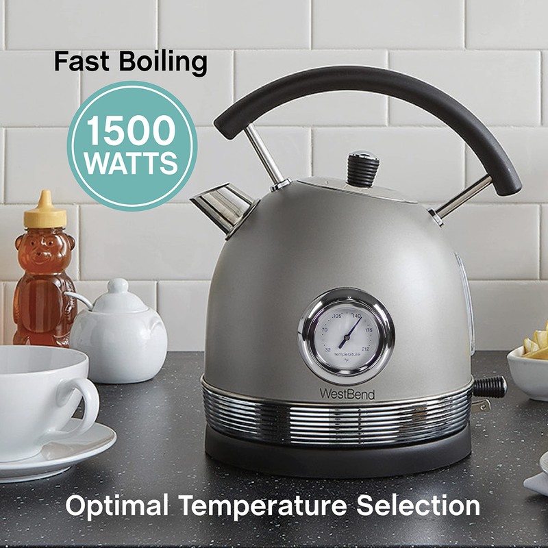 West Bend Electric Kettle Retro-Styled Stainless Steel 1500 Watts with