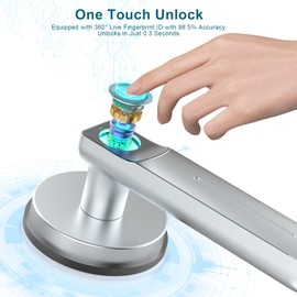 Foxgard Smart Fingerprint Door Lock,Keyless Entry Door knob with Handle,Biometric Door knob,Room Door Lock for Bedroom/Office (Silver)