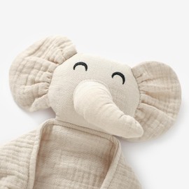 okdiy Organic Elephant Lovey, Muslin Security Blanket for Babies, Elephant Baby Stuffed Animal, Snuggle Toy, Gift for Boys and Girls (Khaki)