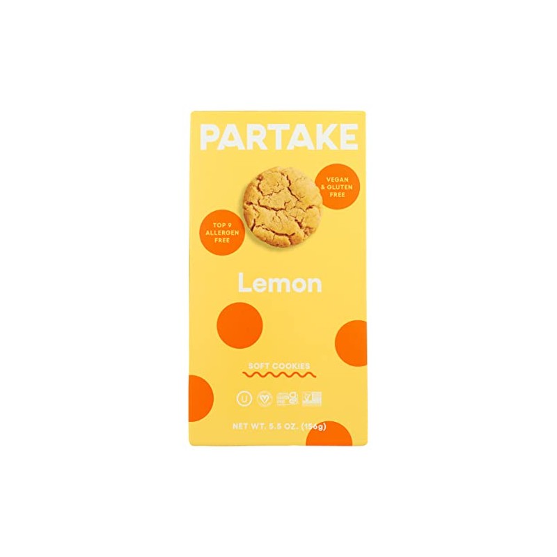 Partake Foods Soft Baked Cookies, Lemon, Gluten Free & Non-GMO,