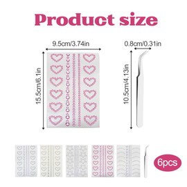 6PCS Pearl Stickers Face Gems Stick on Face Jewels 3D Heart Star Moon Face Rhinestone Stickers Face Gem Stick on Face Eye Nail Body Crystal Pearls Face Sticker Jewels Makeup Festival Face Gem Crafts