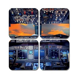 4 x Square Cockpit Coasters - Plane Flight Deck Pilot Sunset Jigsaw Gift #78308
