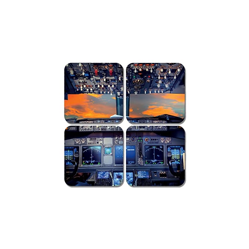 4 x Square Cockpit Coasters - Plane Flight Deck Pilot