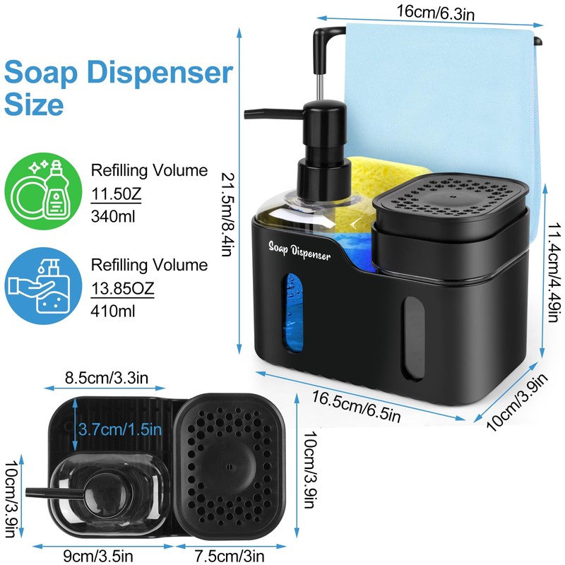 Richenda 4-in-1 Soap Dispenser with Dishcloth Hanger & Sponge Holder