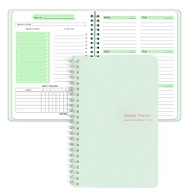 Agenda Semanal Sin Fecha, Cuaderno Espiral A5 Inglés, Agenda de Trabajo, Notas Semanales, Cubierta de PVC Impermeable (verde claro)                   