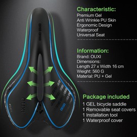 OUXI Bike Seat, Gel Bicycle Saddle Comfortable Soft Breathable Cycling Bicycle Seat Cushion Pad with Ergonomics Design for MTB Mountain Bike Exercise Bike Road Bike Men and Women-Blue