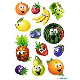 HERMA 3233 Stickers Fruits Small, Pack of 13, Wiggle Eyes Stickers with Pineapple, Melon, Banana, Pumpkin, Lemon, Plum, Strawberry, Orange, Grapes, Raspberry, Pear, Blueberry Motif, Children's Labels
