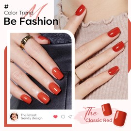 Modelones 32Pcs Red Fall Press on Nails, Upgrade Short Square Fake Nails, Reusable Nail Kit with Nail Glue Adhesive Tabs Mini Nail File, Nails Press Ons 16 Sizes