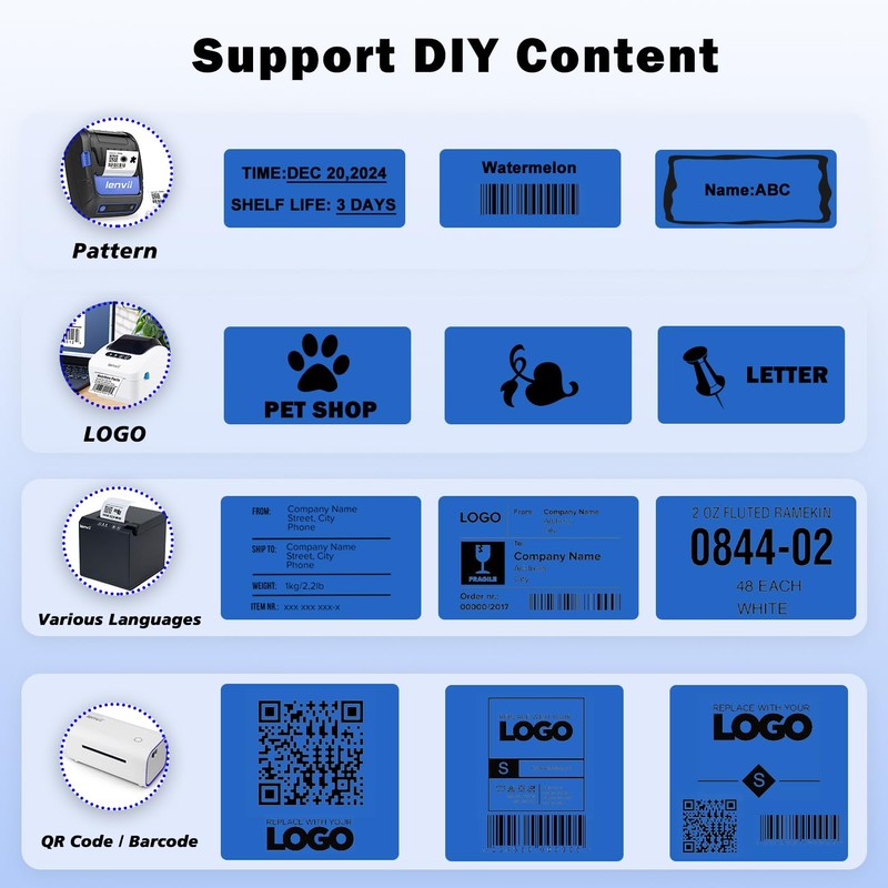 LENVII 40x30mm Inch Direct Thermal Label Sticker Rectangle Thermal Printer