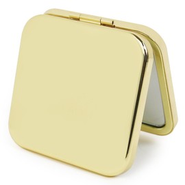PDOZV Small Compact Mirror, Gold Square 2.8”×2.8” Metal Frame Smooth Style Double Sided Mini Magnifying 1X/2X Mirror for Purse Can be Used as Gifts for Woman (Gd01)