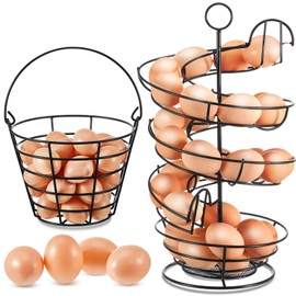 Zubebe 2 Pcs Egg Basket for Collecting Eggs, Spiral Egg Holder Countertop and Egg Storage Rack Metal Wire Chicken Egg Functional Dispenser For Kitchen Display (14.6'',Storage Basket Style)