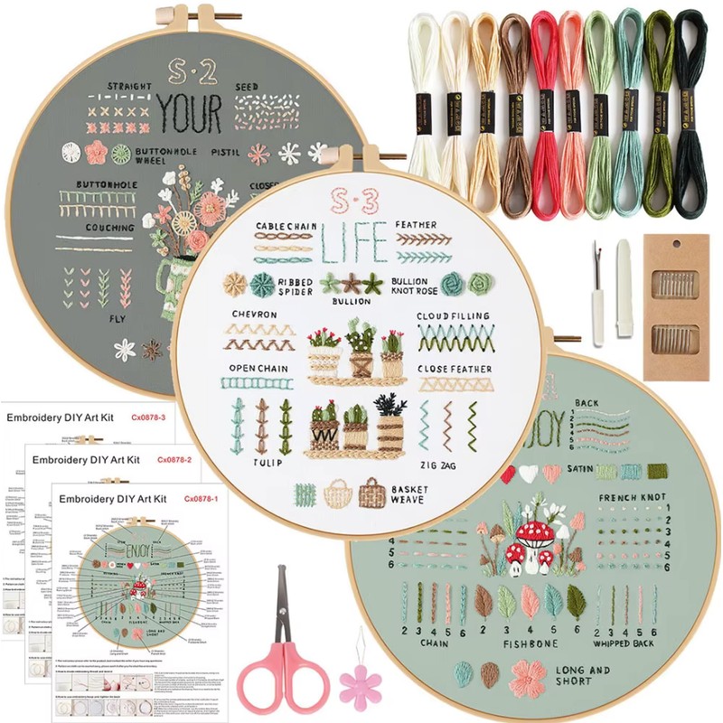 Embroidery Starter Kit for DIY Crafting – 3-Piece Cotton Leaf