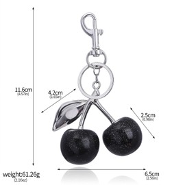 LVBGQVL Cherry Keychain for Women – Elegant Glitter & Metal Charm for Handbags, Bags & Purses (Black Cherry - Single Silver Leaf)