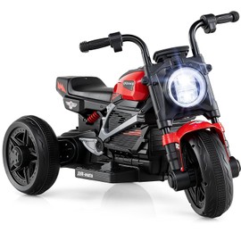 Costzon Toddler Motorcycle, 6V Chopper Kids Motorcycle Ride On Toy with LED Headlight, Music, Story, 3-Wheel Stable Electric Motorbike for Toddlers Boys Girls (Red, 31" x 18.5" x 19.5"(L x W x H))
